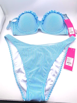 NWT $176 Lilly Pulitzer Blue Seersucker Bikini - Top Size 8 / Bottom Size 10 - Image 1 of 4