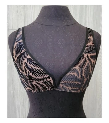 Bralette triángulo de terciopelo y malla flocado Out From Under M negro cobre 97101 nuevo sin etiquetas Foto 1 de 3