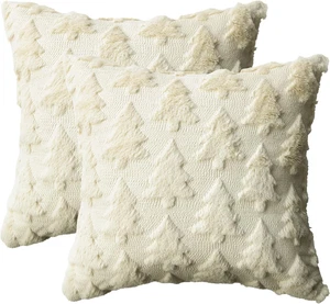Christmas Tree Beige Throw Pillow Covers Set of 2, 18 X 18 Inch Soft Plush Faux  - Picture 1 of 12