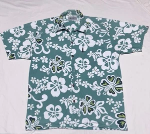 Local Motion Hawaiian Shirt 90s Vintage Teal Floral Size Med *read description* - Picture 1 of 6