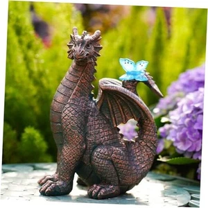 Garden Decor Solar Dragon Statues: Outdoor Sculptures with Glowing Butterfly - Picture 1 of 8