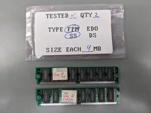 (2) 4MB FPM SIMMs, 72-pin RAM Memory Sticks (8MB Total) - Picture 1 of 3