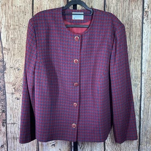 Pendleton Women's Red Houndstooth 100% Virgin Wool Button Up Lined Bolero USA - Picture 1 of 7