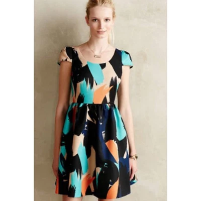 Vestido Moulinette Soeurs Anthropologie Estampado Abstracto Ajuste y Acampanado Talla 4 Foto 1 de 4