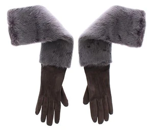 DOLCE & GABBANA Gray Mink Fur Lambskin Suede Leather Gloves s. 7.5 / M RRP $2600 - Picture 1 of 9