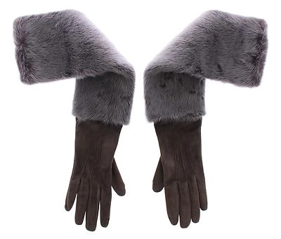 DOLCE & GABBANA Gray Mink Fur Lambskin Suede Leather Gloves s. 7.5 / M RRP $2600 - Image 1 of 4