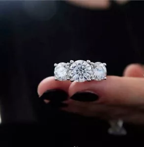 3.50Ct Round Cut Lab Created Moissanite Engagement Ring 14K White Gold Finish - Picture 1 of 2