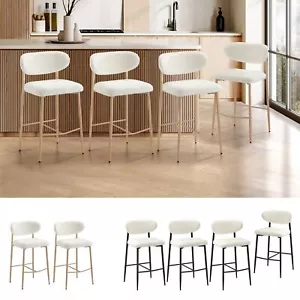 Oikiture 2/4X Bar Stools Kitchen Stool Counter Chair White Boucle Fabric - Picture 1 of 37