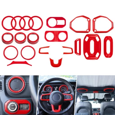 20 x Red Interior Accessories Trim Cover Kit Full Set For Jeep Wrangler JL 2018+ - Image 1 of 4