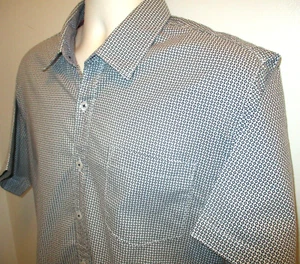 MICHAEL BRANDON Men's Short Sleeve Dress Shirt Large Black White Print. - Picture 1 of 5