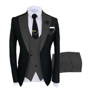 Men 3 Piece Suit Wedding Groom Bestman Prom Formal Party Tuxedo Suit 40r 42r 44r - Picture 1 of 15
