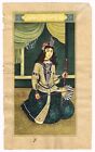 A Qajar Beauty Playing Musical Instrument - Persian Painting 6.5x10.5 Inches