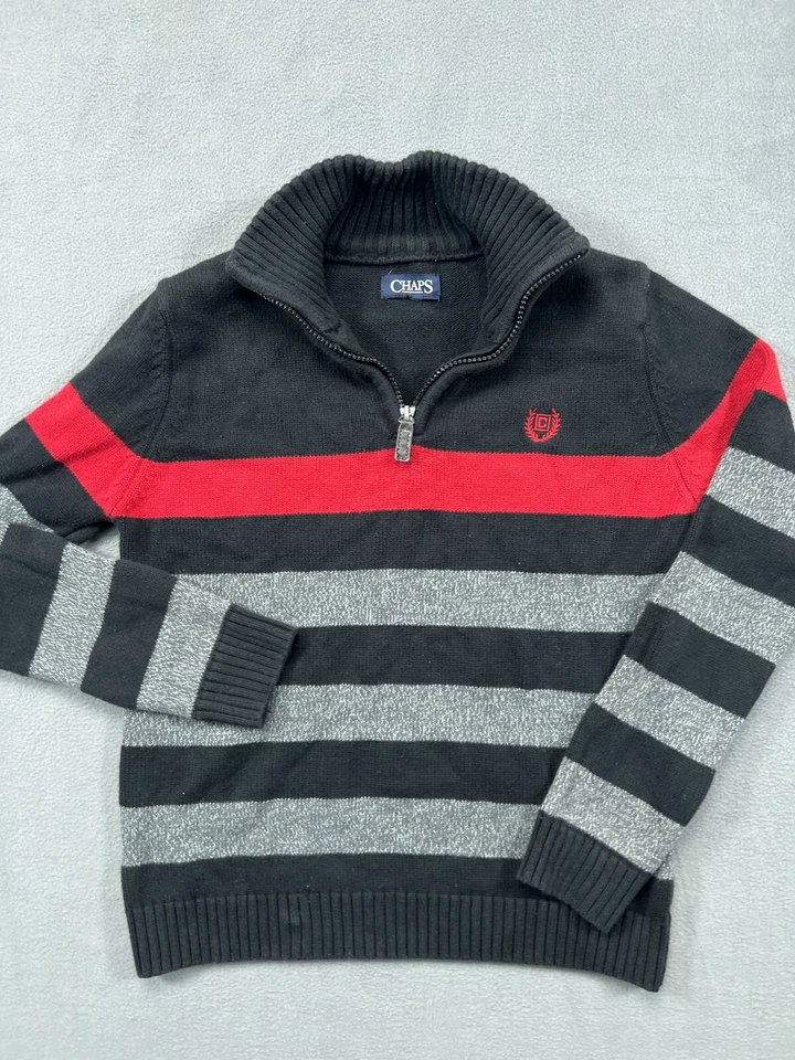 Suéter Chaps Niños L P2P 17.5 Negro Rayas Rojo Logo Tejido Pullover Para Hombres Foto 1 de 4