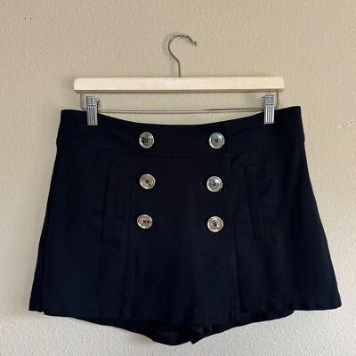 Cache Mujer 8 Acento Botón Delantero Preppy Skort Negro Foto 1 de 4