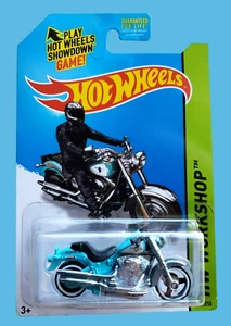 2014 Hot Wheels HARLEY-DAVIDSON FAT BOY Motorcycle Turquoise HW Workshop 1:64 - Picture 1 of 14