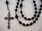 Mens Rosary Catholic Necklace 23" BLACK Onyx Gemstones Rosario Collar Masculino