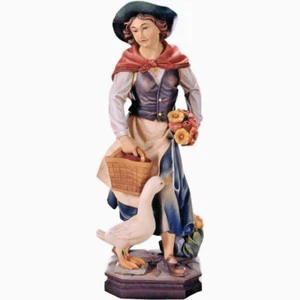 Gänsemagd Trachtenskulptur, Blumenmädchen, Holzgeschnitzte Frühlings-Figur - Bild 1 von 1