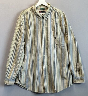Camisa de manga larga vintage Chaps para hombre 2XL a rayas amarillas con botones 100 % algodón Foto 1 de 4