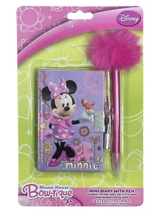 Disney Minnie Mouse Mini Diary with Lock Keys Fuzzy Pen Bow-tique Floral Journal - Picture 1 of 4
