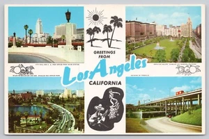 Chrome Postcard Greetings from Los Angeles California Multi View 1956 Curt Teich - Picture 1 of 2