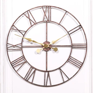 Industrial Rustic Large 76cm Vintage Skeleton Metal Wall Clock with Gold Hands - Picture 1 of 3
