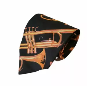 Vintage Ralph Marlin Trumpets Mens Tie 57” x 3 1/2” NOS Jazz Blues Brass - Picture 1 of 2