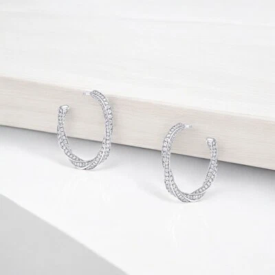 Diamond Women Earring Hoops Round Cut Lab Grown 2 Carat 950 Platinum - Image 1 of 4