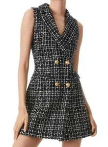 NWT alice + olivia Jordy Double-Breasted Tuxedo Dress Black & Ecru MSRP $495 - Picture 1 of 21
