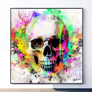 Leinwand Bilder Totenkopf Schädel Abstrakt Bunt Wandbilder XXL Wohnzimmer 5305A - Bild 1 von 8