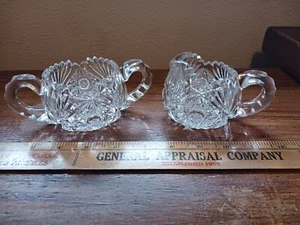 Vintage Cut Heavy Lead Crystal Glass Sugar Bowl and Creamer - Picture 1 of 10