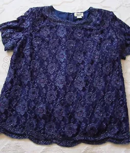SPECTACULAR LACE HEAVILY BEADED BLOUSE, SZ 26W, by CANDLELIGHT & CHAMPAGNE (NWT) - Picture 1 of 6