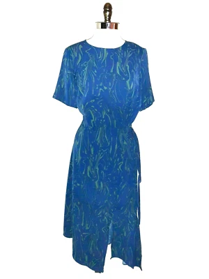 ADDITION ELLE Size 14 Asymmetrical Dress Blue Green Short Sleeve Midi - Image 1 of 4