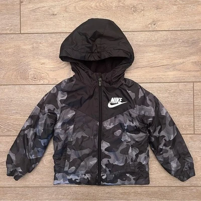 NIKE Toddle Boys Winter Coat with Hood Sz 3T Black Grey Camouflage Outdoors - Image 1 of 4