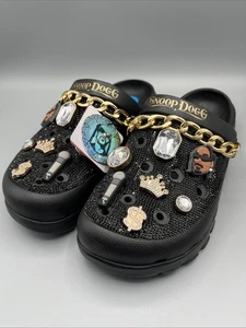 Snoop Dogg Skechers Slip Ons Clogs w/Charms & Gold Chain Black Bling Sz 10 - NEW - Picture 1 of 8