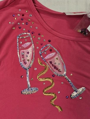 Quacker Factory Women's Top Let's Get Bubbly Sequin Pink Plus size 3X NWT - Image 1 of 4