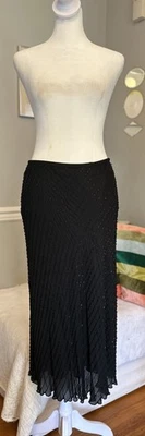 Lauren Ralph Lauren Evening Black Beaded Bias Cut Silk Chiffon Slip Midi Skirt 6 - Image 1 of 4