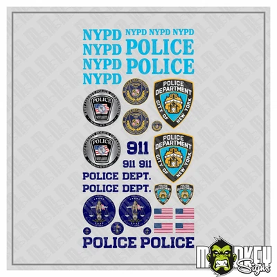 33tlg USA Police Aufkleber Set 1:18 bis 1:24 | RC Modellbau Decals Polizei - Bild 1 von 3