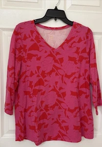 Belle Kim Gravel Shirt Women's M Pink Red Floral 3/4 Sleeve Cotton Modal - Picture 1 of 3