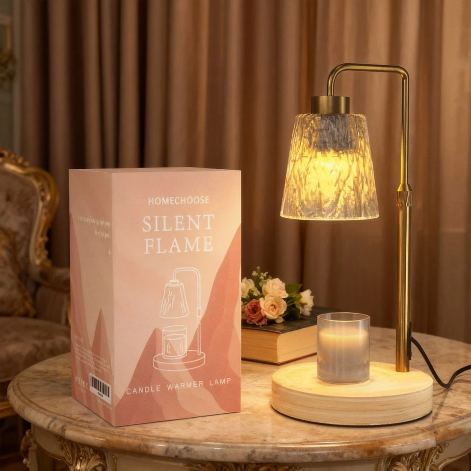 Lámpara Calentador de Velas Doradas, Lámpara Calentador de Vidrio Ajustable Lámpara con Temporizador Foto 1 de 4