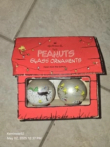Set Of Two Boxed Peanuts Gang Hallmark Glass Ornaments 1977 - Picture 1 of 9