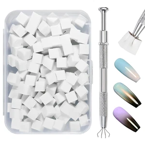 100 Stücke Nail Art Schwämme Mit Metallgreifer Nagelkunst Schwammpinsel Und Neu  - Bild 1 von 12