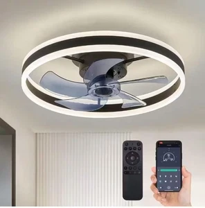 20 in. Black Low Profile Ceiling Fan LED w/Remote+Smart Control Indoor - Picture 1 of 7