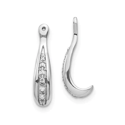 14k 白金圆形钻石 'J' Huggie Dangler 耳坠夹克 0.06 克拉 — 第 1/3 张图片