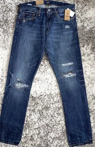 Polo Ralph Lauren Jeans Mens Blue 32x34 Sullivan Slim Distressed Denim Patches - Picture 1 of 11