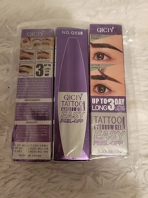 Tattoo Peel-Off Semi-Permanent Brow Tint Waterproof Eyebrow Gel 3pk. Free Ship! - Image 1 of 4
