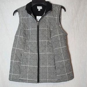 NWT WOMEN'S CROFT & BARROW BLACK & WHITE PLAID QUILTED VEST FLEECE LINED SIZE S - Picture 1 of 9