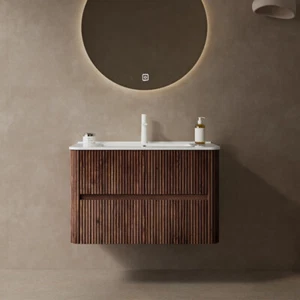 36" 30" Wall Mounted Bathroom Vanity w/Ceramic Sink, Floating Cabinet, 2 Drawers - Picture 1 of 9