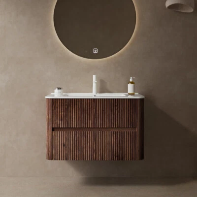 36英寸30英寸壁挂式浴室梳妆台带水槽,2个抽屉,浮动梳妆柜 — 第 1/4 张图片