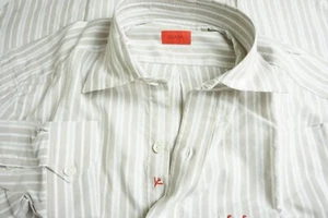 Isaia Napoli Beige White Striped 1/4 Btn Popover Shirt Sz 15.5 BRAND NEW - Picture 1 of 7