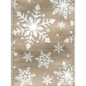 White Snowflakes Brown Weave Wide Wired Ribbon 25 yards NEW christmas holiday - Picture 1 of 1